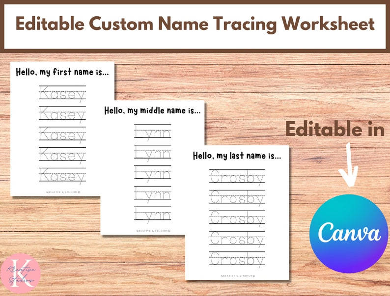 Editable Custom Name Tracing PDF Worksheet In Canva For Etsy