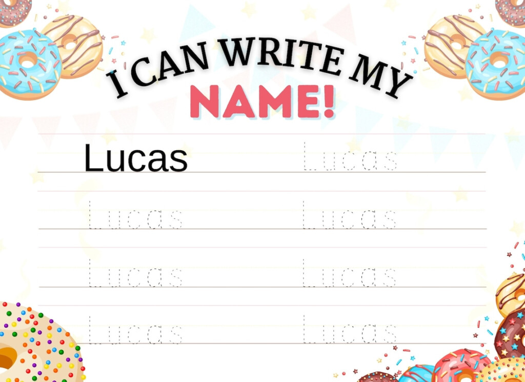 Lucas Printable Name Tracing Practice Sheet Donut Themed Etsy